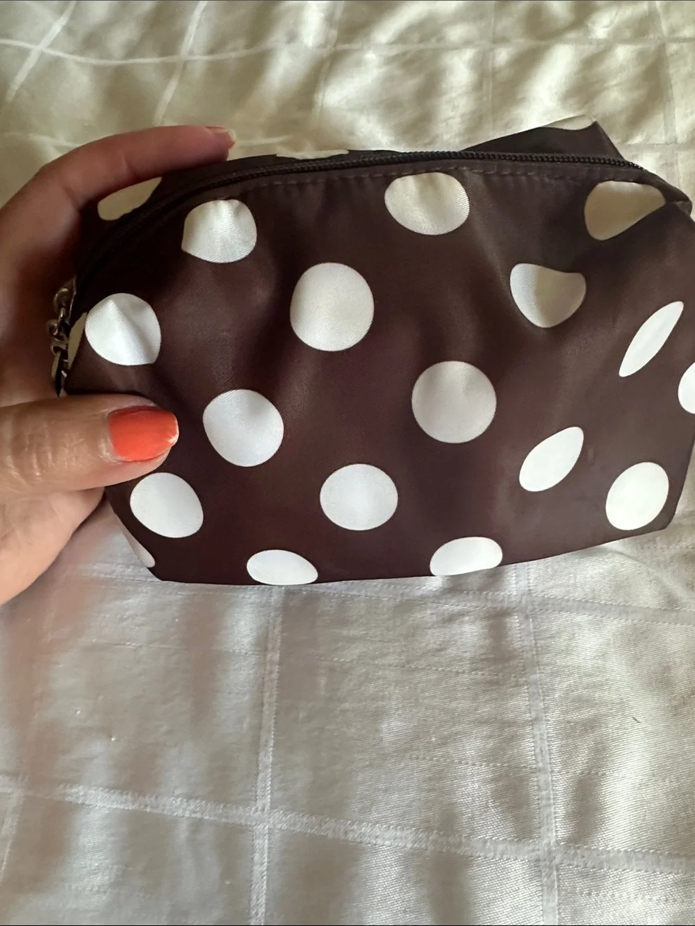 Henri Bendel Clear Cosmetic Train Case with Brown Trim + Brown Polka Dot Pouch